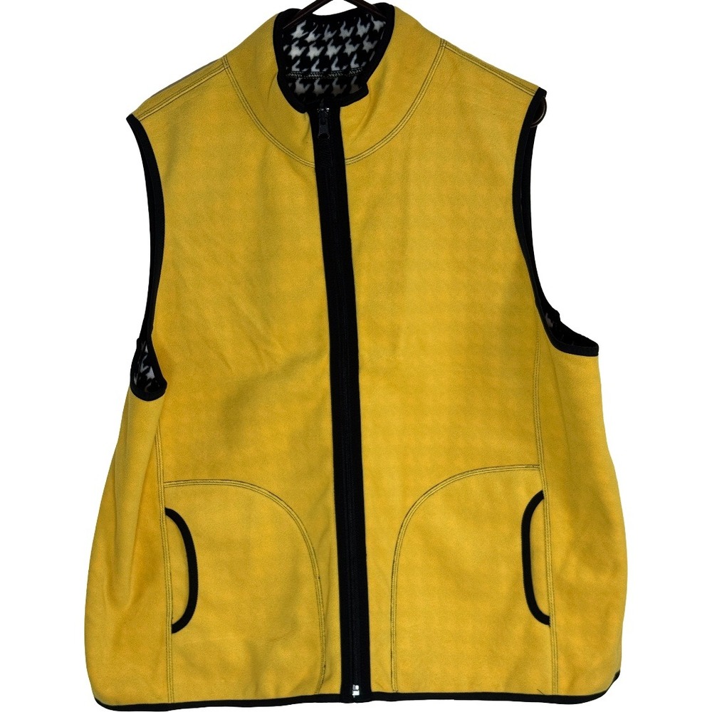 Reversible Fleece Vest Womens 2X Black White Houndstooth Mustard Yellow Full Zip - Picture 4 of 11
